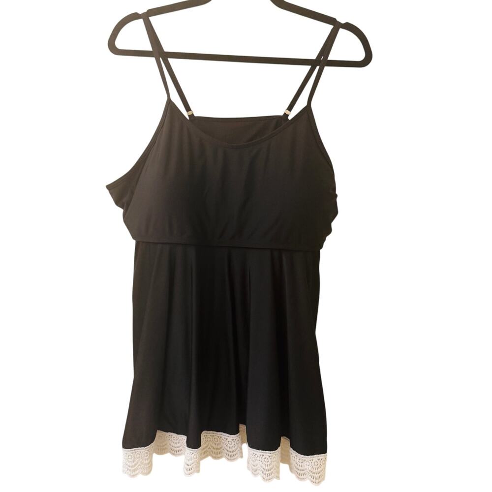 SHEIN Black Spaghetti Strap Swimsuit Top Dress White Lace Trim Size 4XL